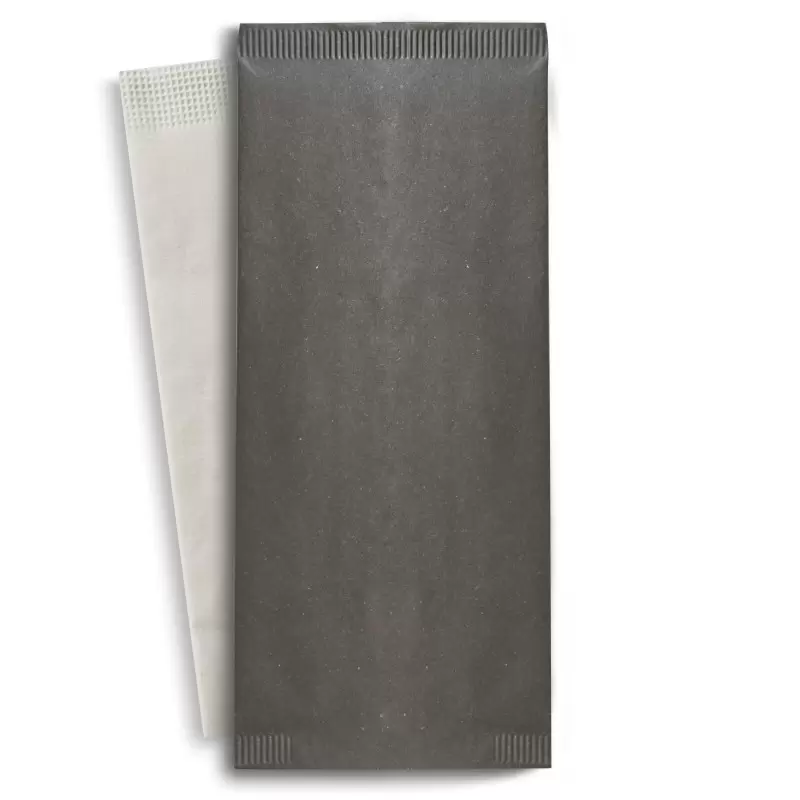 PacknWood Black Cutlery Paper Bag With White Napkin 2-Ply - 4.3'' x 10'' - 500 pcs PacknWood Black Cutlery Paper Bag With White Napkin 2-Ply - 4.3'' x 10'' - 500 pcs