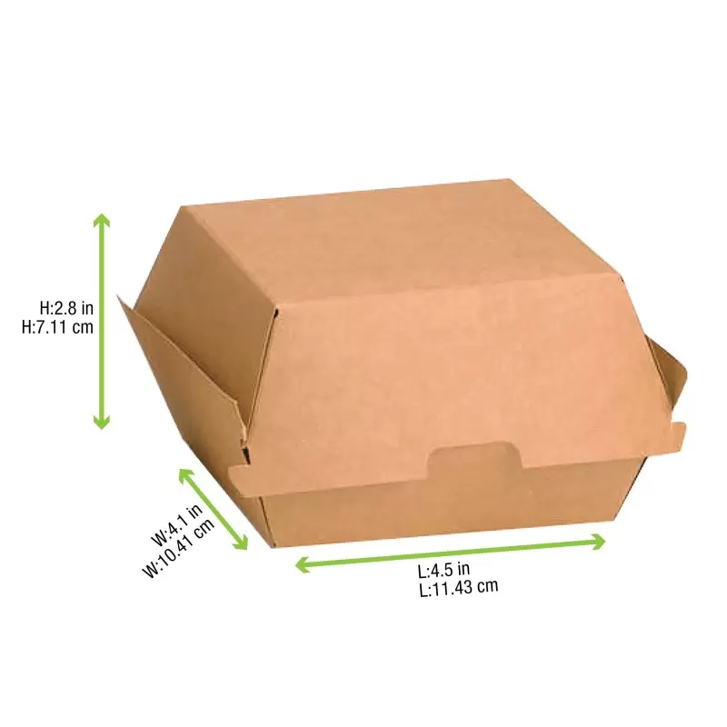 PacknWood Kraft Burger Box - 4oz - H:3.15'' W:3.9'' L:4.3'' - 300 pcs PacknWood Kraft Burger Box - 4oz - H:3.15'' W:3.9'' L:4.3'' - 300 pcs