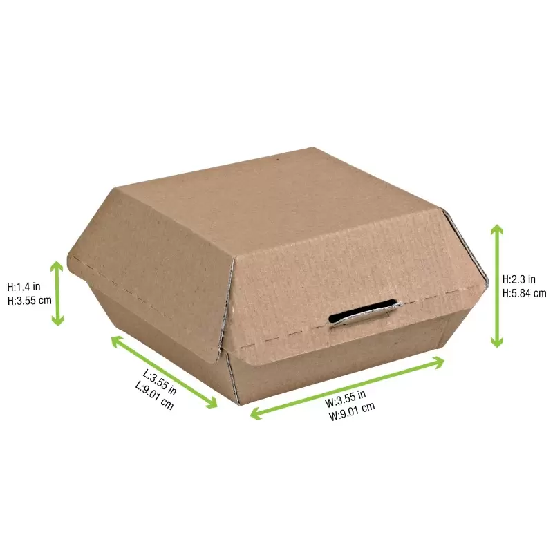 PacknWood Kraft Corrugated Hamburger Clamshell Take Out Box - 5.3 x 4.9 x 2.5'' - 500 pcs PacknWood Kraft Corrugated Hamburger Clamshell Take Out Box - 5.3 x 4.9 x 2.5'' - 500 pcs