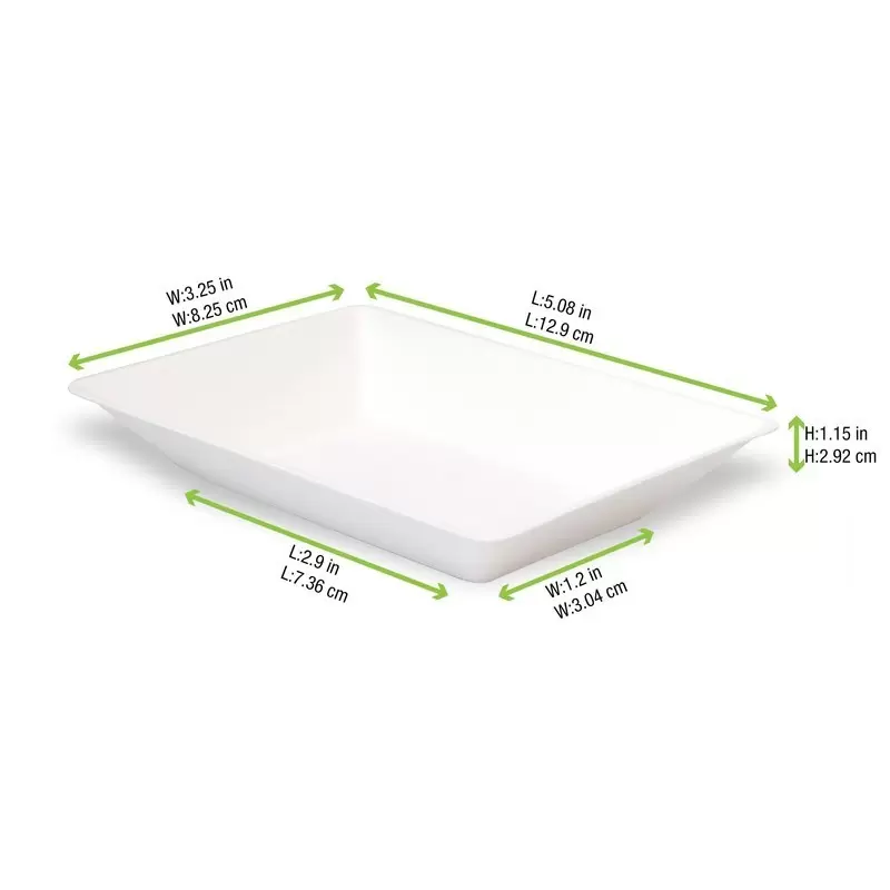 PacknWood Eco-Design White Sugarcane Plate - 5oz 5.1 x 3.3 x 1.1'' - 800 pcs PacknWood Eco-Design White Sugarcane Plate - 5oz 5.1 x 3.3 x 1.1'' - 800 pcs