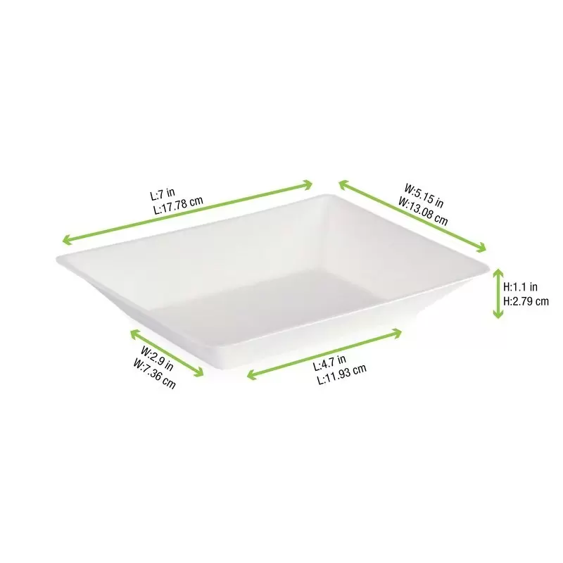 PacknWood Eco-Design White Sugarcane Plate - 15oz 6.6 x 5.1 x 1.1'' - 600 pcs PacknWood Eco-Design White Sugarcane Plate - 15oz 6.6 x 5.1 x 1.1'' - 600 pcs