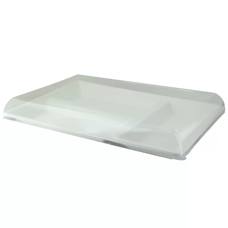 PacknWood Eco-Design White Sugarcane Compartment Tray - 15.7 x 10.6 x 1.1'' - 150 pcs PacknWood Eco-Design White Sugarcane Compartment Tray - 15.7 x 10.6 x 1.1'' - 150 pcs