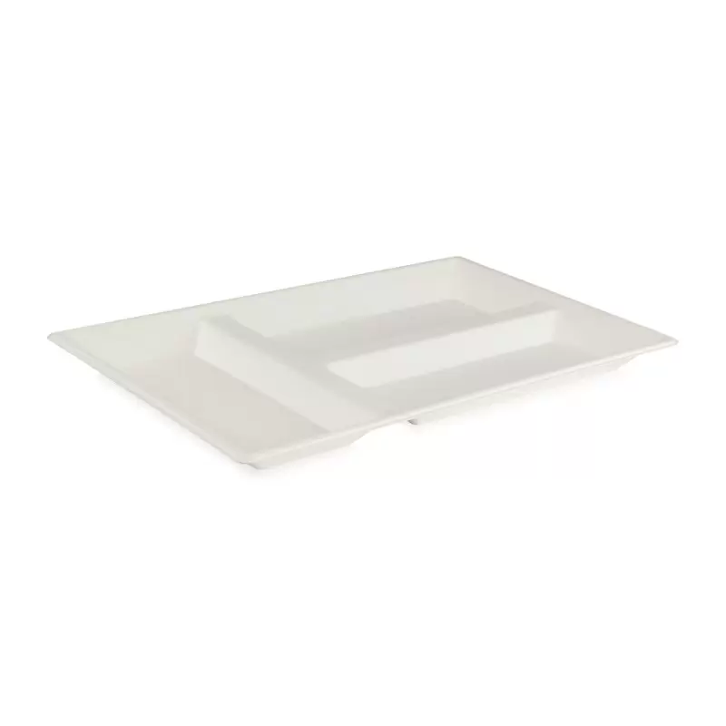 PacknWood Eco-Design White Sugarcane Compartment Tray - L:15.87'' W:10.75'' H:1.1'' - 100 pcs PacknWood Eco-Design White Sugarcane Compartment Tray - L:15.87'' W:10.75'' H:1.1'' - 100 pcs