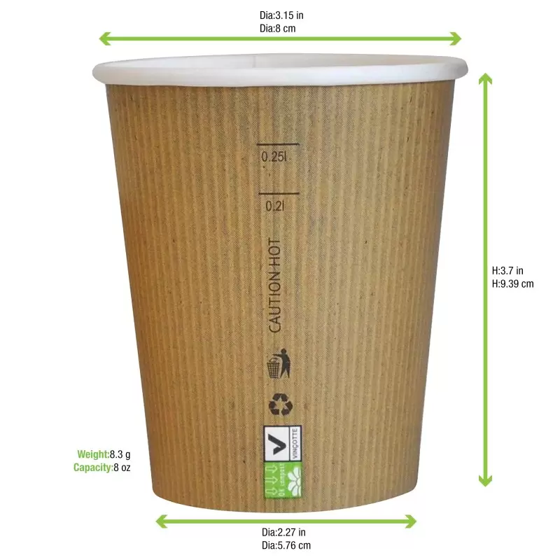 PacknWood Compostable Paper Cup Single Wall - 8oz Diam.3.1'' x H:3.6'' - 1000 pcs PacknWood Compostable Paper Cup Single Wall - 8oz Diam.3.1'' x H:3.6'' - 1000 pcs