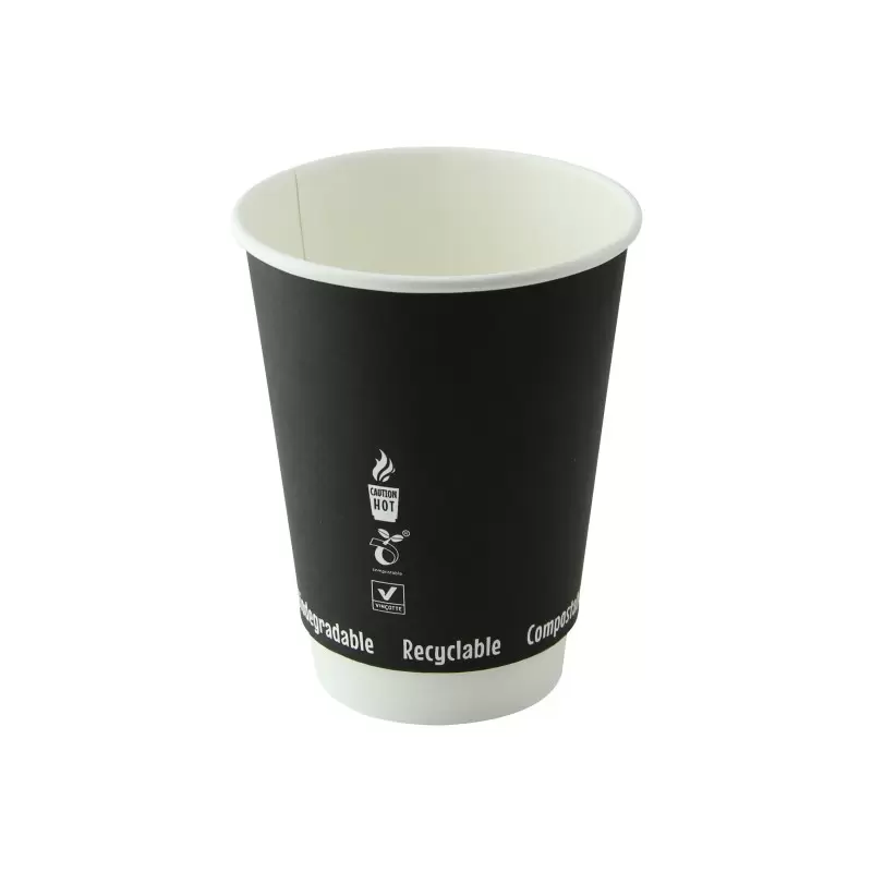 PacknWood Double Wall Black Compostable Paper Cup - 12oz Diam.3.5'' H:4.3'' - 500 pcs PacknWood Double Wall Black Compostable Paper Cup - 12oz Diam.3.5'' H:4.3'' - 500 pcs
