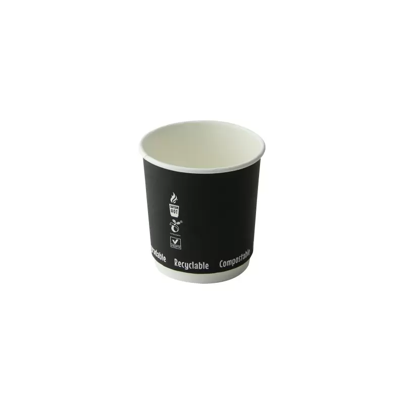 PacknWood Double Wall Black Compostable Paper Cup - 4oz Diam.2.4'' H:2.4'' - 1000 pcs PacknWood Double Wall Black Compostable Paper Cup - 4oz Diam.2.4'' H:2.4'' - 1000 pcs