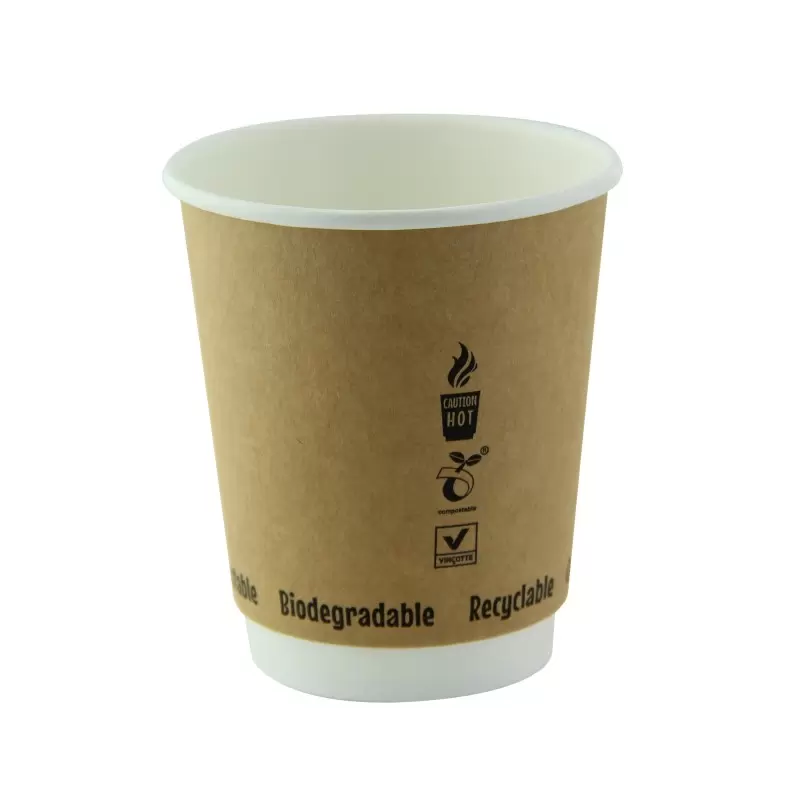 PacknWood Double Wall Kraft Compostable Paper Cup - 8oz Diam.3.15'' H:3.5'' - 500 pcs PacknWood Double Wall Kraft Compostable Paper Cup - 8oz Diam.3.15'' H:3.5'' - 500 pcs