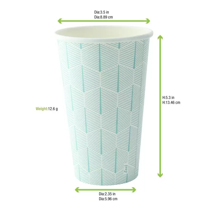 PacknWood Leaf Design Paper Cup - 16oz H:5.4'' W:2.4'' L:3.5'' - 1000 pcs PacknWood Leaf Design Paper Cup - 16oz H:5.4'' W:2.4'' L:3.5'' - 1000 pcs