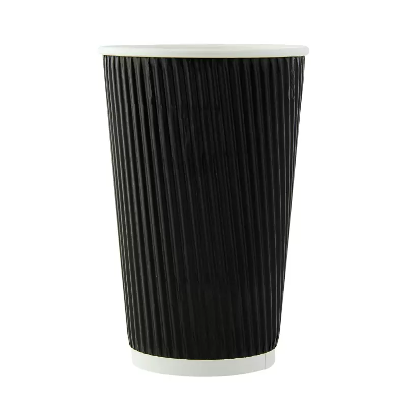 PacknWood Rippled Black Cups - 16oz Diam.3.5'' H:5.4'' - 500 pcs PacknWood Rippled Black Cups - 16oz Diam.3.5'' H:5.4'' - 500 pcs