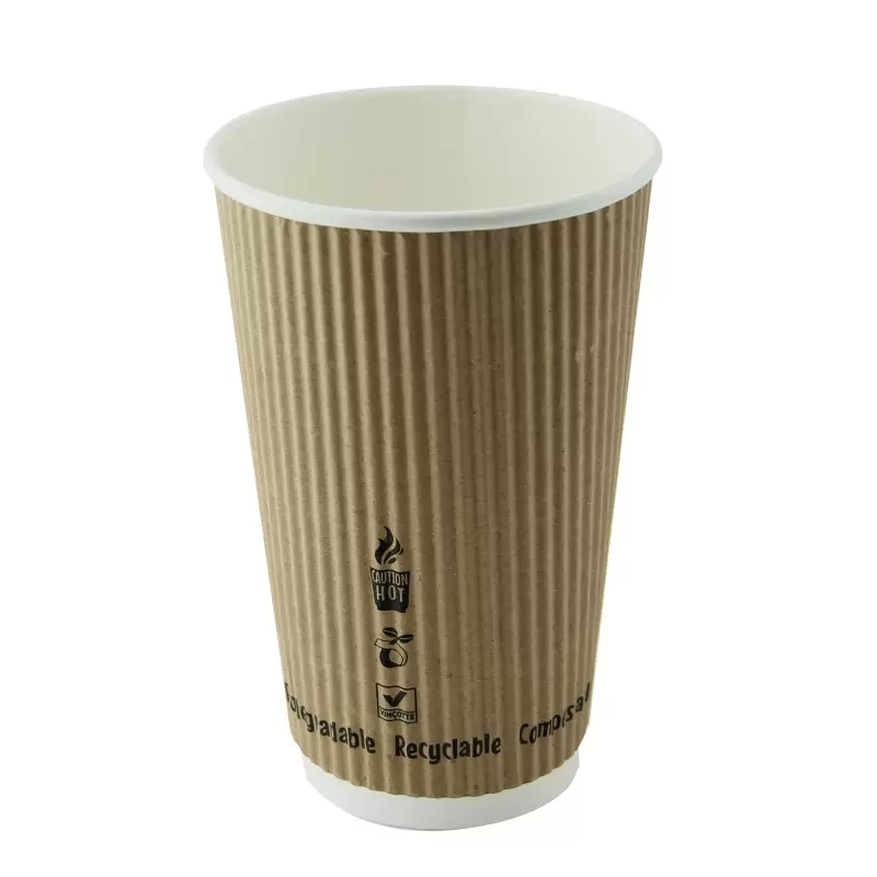 PacknWood Compostable Rippled Kraft Cup - 16oz Diam.3.5'' H:5.4'' - 500 pcs PacknWood Compostable Rippled Kraft Cup - 16oz Diam.3.5'' H:5.4'' - 500 pcs