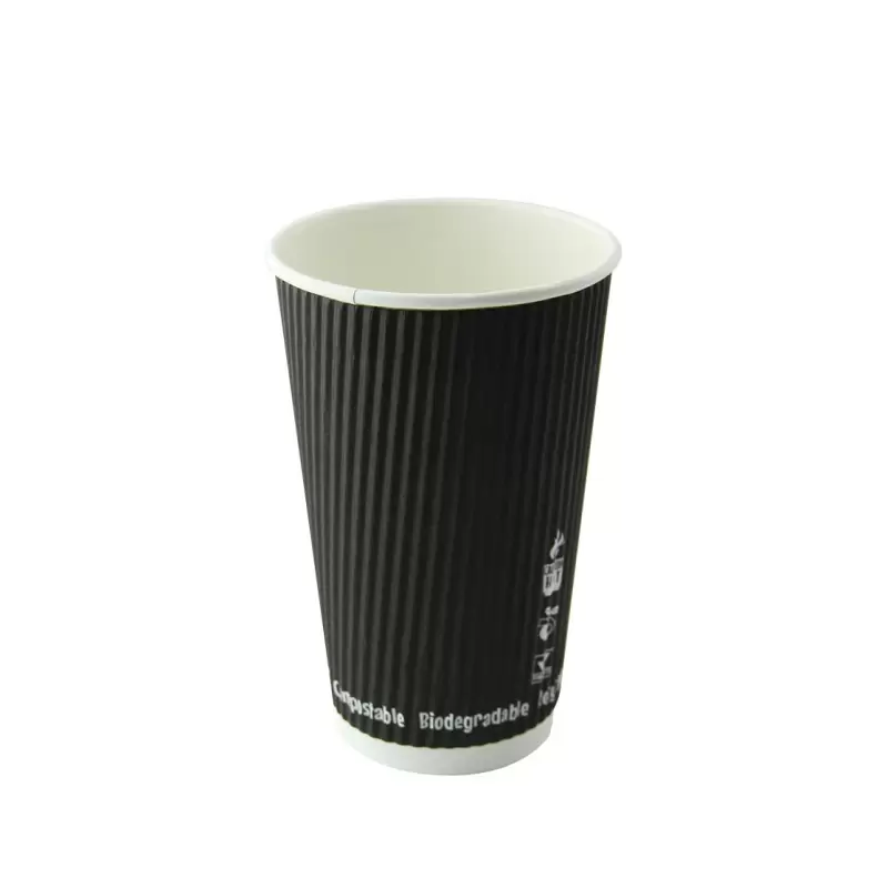 PacknWood Compostable Rippled Black Cup - 20oz Diam.3.5'' H:6.1'' - 500 pcs PacknWood Compostable Rippled Black Cup - 20oz Diam.3.5'' H:6.1'' - 500 pcs