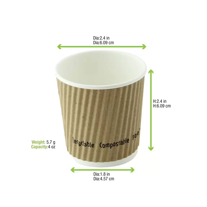 PacknWood Compostable Rippled Kraft Cup - 4oz Diam.2.4'' H:2.4'' - 1000 pcs PacknWood Compostable Rippled Kraft Cup - 4oz Diam.2.4'' H:2.4'' - 1000 pcs