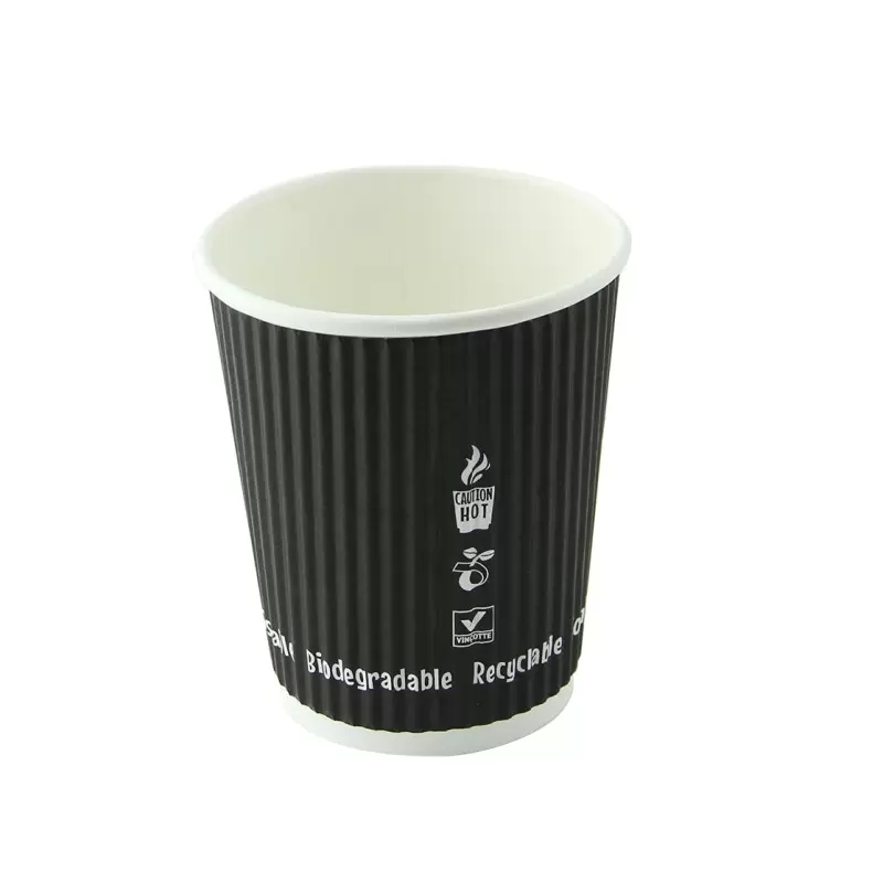 PacknWood Compostable Rippled Black Cup - 8oz Diam.3.1 H:3.6'' - 1000 pcs PacknWood Compostable Rippled Black Cup - 8oz Diam.3.1 H:3.6'' - 1000 pcs
