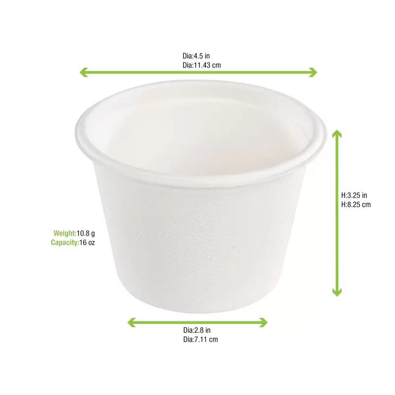 PacknWood White Sugarcane Takeout Bowl - 16oz Diam.4.3'' - 500 pcs PacknWood White Sugarcane Takeout Bowl - 16oz Diam.4.3'' - 500 pcs