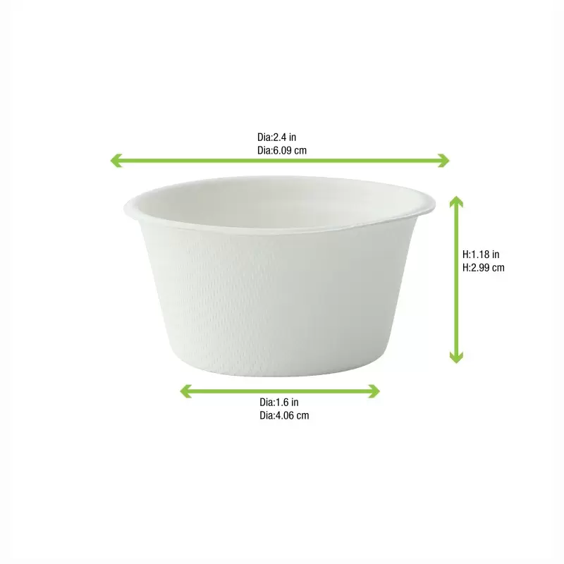 PacknWood White Sugarcane Souffle - Portion Cup - 2oz Diam.2.1'' - 2000 pcs PacknWood White Sugarcane Souffle - Portion Cup - 2oz Diam.2.1'' - 2000 pcs