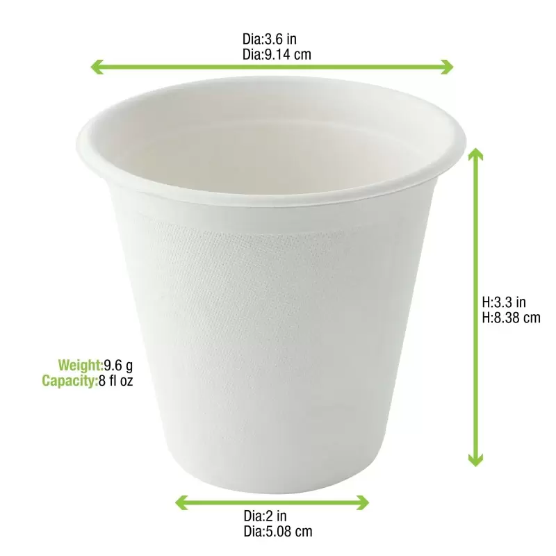 PacknWood White Sugarcane Cup - 8oz Diam.3.15'' - 1000 pcs PacknWood White Sugarcane Cup - 8oz Diam.3.15'' - 1000 pcs