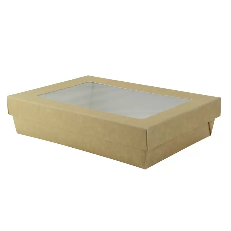PacknWood Rectangular Kraft Kray Boxes With Pet Window Lid - 50oz 9 x 6 x 2'' - 200 pcs PacknWood Rectangular Kraft Kray Boxes With Pet Window Lid - 50oz 9 x 6 x 2'' - 200 pcs