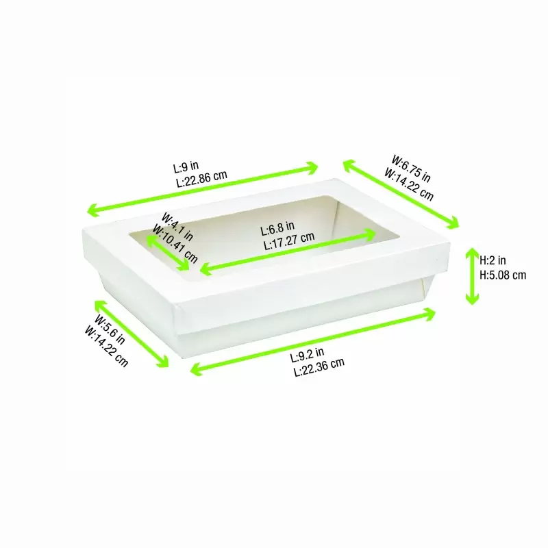 PacknWood Rectangular White Kray Boxes With Pet Window Lid - 50oz 8.8 x 6.1 x 2'' - 200 pcs PacknWood Rectangular White Kray Boxes With Pet Window Lid - 50oz 8.8 x 6.1 x 2'' - 200 pcs