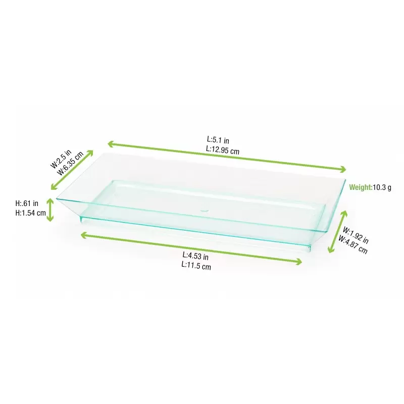 PacknWood Klarity Rectangular Transparent Green Dish - 5.3 x 2.5'' - 200 pcs PacknWood Klarity Rectangular Transparent Green Dish - 5.3 x 2.5'' - 200 pcs