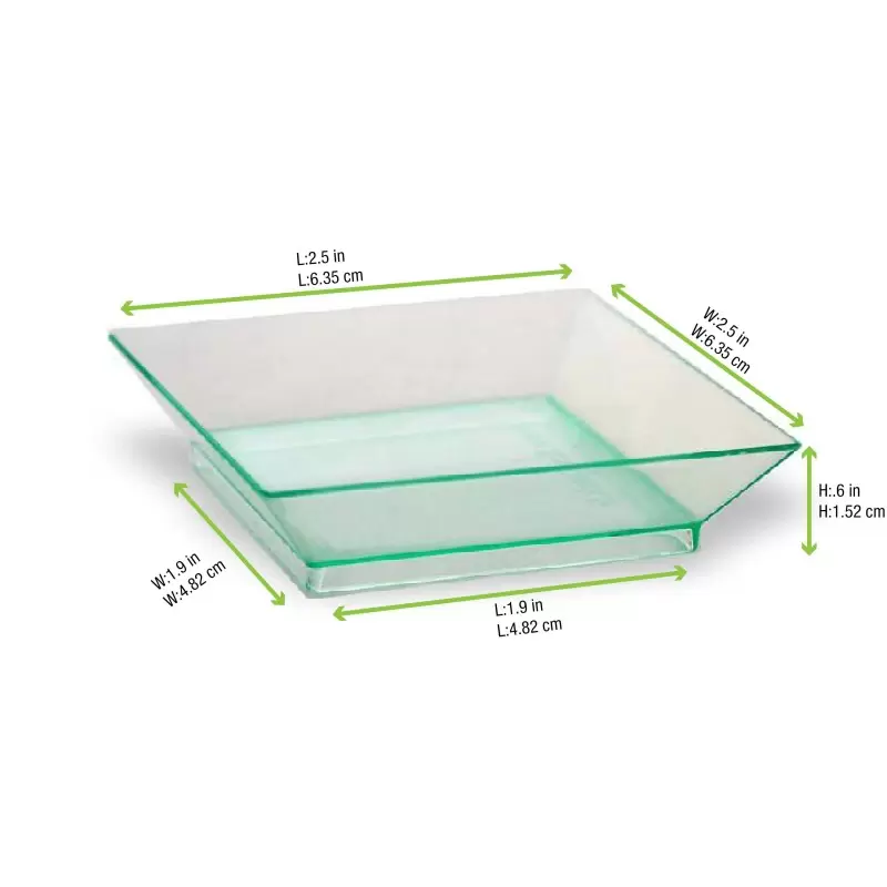 PacknWood Klarity Square Mini Transparent Green Dish - 1.5oz 2.5 x 2.5'' - 200 pcs PacknWood Klarity Square Mini Transparent Green Dish - 1.5oz 2.5 x 2.5'' - 200 pcs