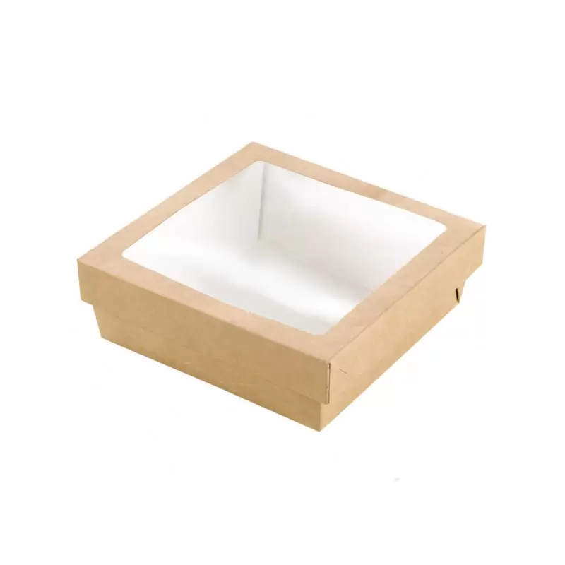 PacknWood Kraft Kray Boxes With Pet Window Lid - 34oz 5.5 x 5.5 x 2'' - 250 pcs PacknWood Kraft Kray Boxes With Pet Window Lid - 34oz 5.5 x 5.5 x 2'' - 250 pcs