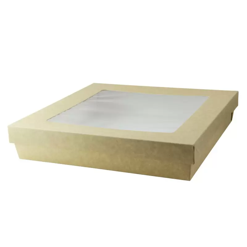 PacknWood Kraft Kray Boxes With Pet Window Lid - 102oz 9.8 x 9.8 x 2'' - 100 pcs PacknWood Kraft Kray Boxes With Pet Window Lid - 102oz 9.8 x 9.8 x 2'' - 100 pcs