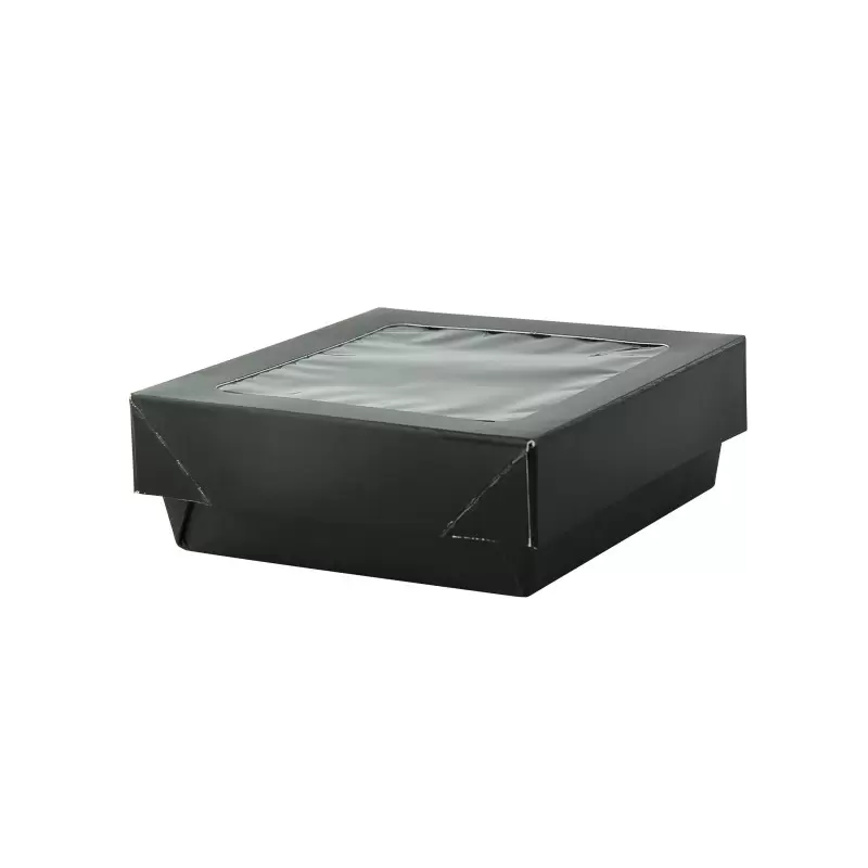 PacknWood Bakeable Black Kray Box With Pet Lid - 12oz 4.5 x 4.5 x 1.6'' Up to 4 - 100 pcs PacknWood Bakeable Black Kray Box With Pet Lid - 12oz 4.5 x 4.5 x 1.6'' Up to 4 - 100 pcs