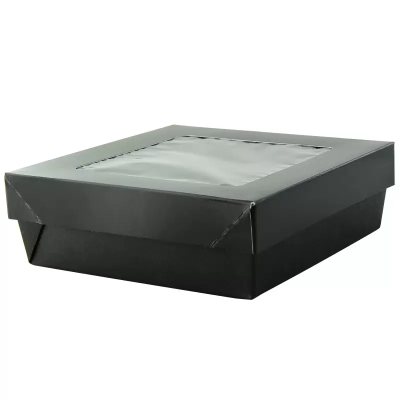 PacknWood Bakeable Black Kray Box With Pet Lid - 34oz 6.1 x 6.1 x 2'' Up to 4 - 100 pcs PacknWood Bakeable Black Kray Box With Pet Lid - 34oz 6.1 x 6.1 x 2'' Up to 4 - 100 pcs