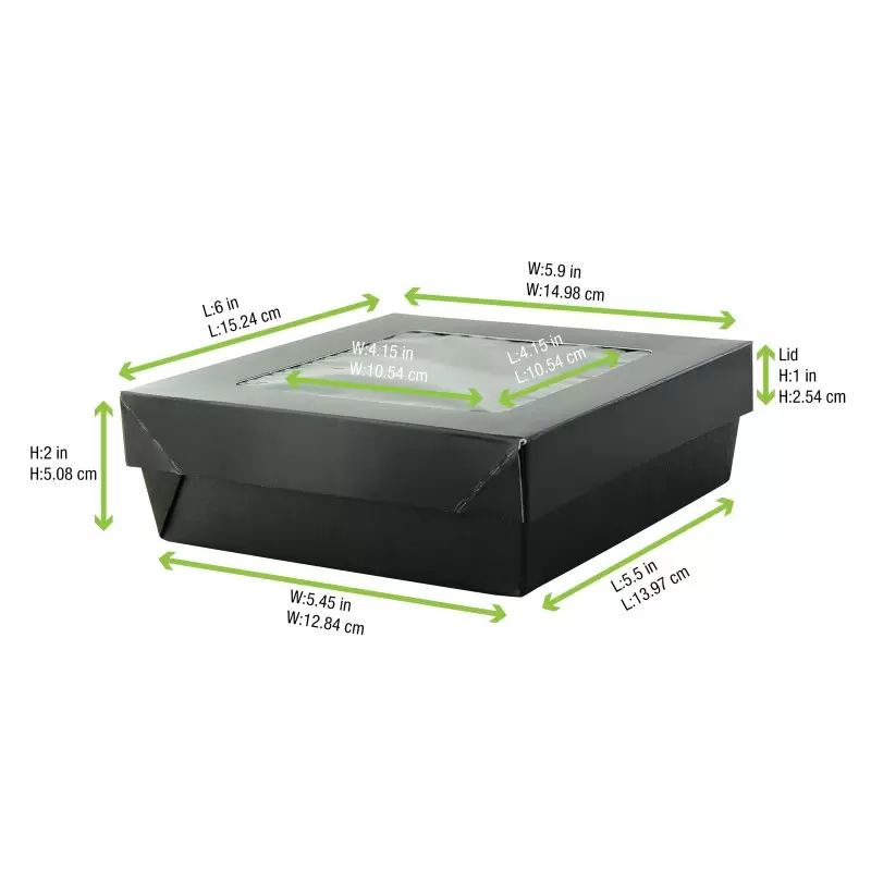 PacknWood Bakeable Black Kray Box With Pet Lid - 34oz 6.1 x 6.1 x 2'' Up to 4 - 100 pcs PacknWood Bakeable Black Kray Box With Pet Lid - 34oz 6.1 x 6.1 x 2'' Up to 4 - 100 pcs