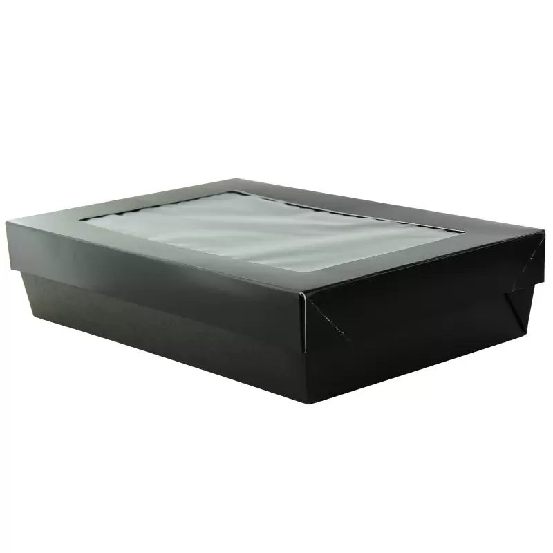 PacknWood Bakeable Black Kray Box With Pet Lid - 50oz 8.9 x 6.1 x 2'' Up to 4 - 100 pcs PacknWood Bakeable Black Kray Box With Pet Lid - 50oz 8.9 x 6.1 x 2'' Up to 4 - 100 pcs