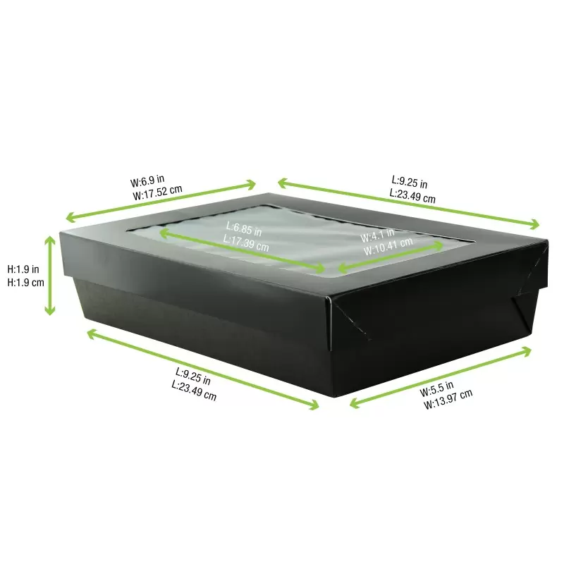 PacknWood Bakeable Black Kray Box With Pet Lid - 50oz 8.9 x 6.1 x 2'' Up to 4 - 100 pcs PacknWood Bakeable Black Kray Box With Pet Lid - 50oz 8.9 x 6.1 x 2'' Up to 4 - 100 pcs