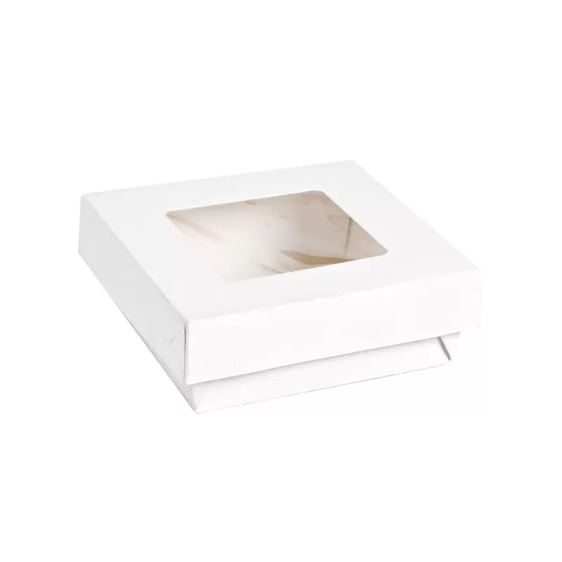 PacknWood White Kray Boxes With Pet Window Lid - 34oz 5.5 x 5.5 x 2'' - 250 pcs PacknWood White Kray Boxes With Pet Window Lid - 34oz 5.5 x 5.5 x 2'' - 250 pcs