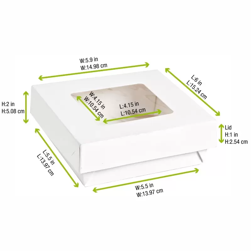 PacknWood White Kray Boxes With Pet Window Lid - 34oz 5.5 x 5.5 x 2'' - 250 pcs PacknWood White Kray Boxes With Pet Window Lid - 34oz 5.5 x 5.5 x 2'' - 250 pcs