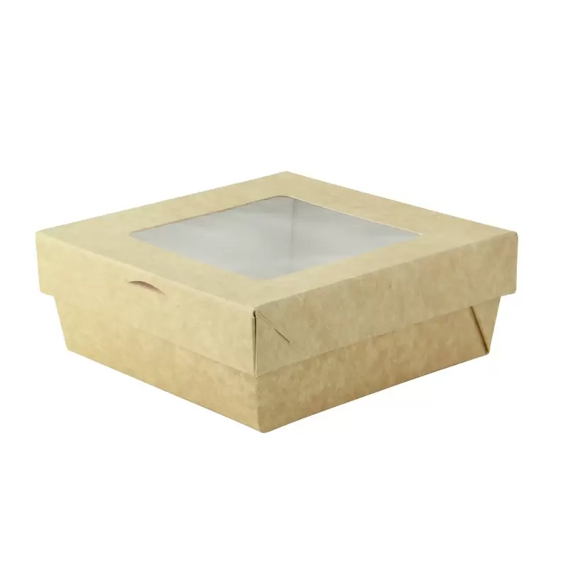 PacknWood Bakeable Kraft Kray Box With Pet Lid - 22oz 5.3 x 5.3 x 2'' Up to 4 - 100 pcs PacknWood Bakeable Kraft Kray Box With Pet Lid - 22oz 5.3 x 5.3 x 2'' Up to 4 - 100 pcs