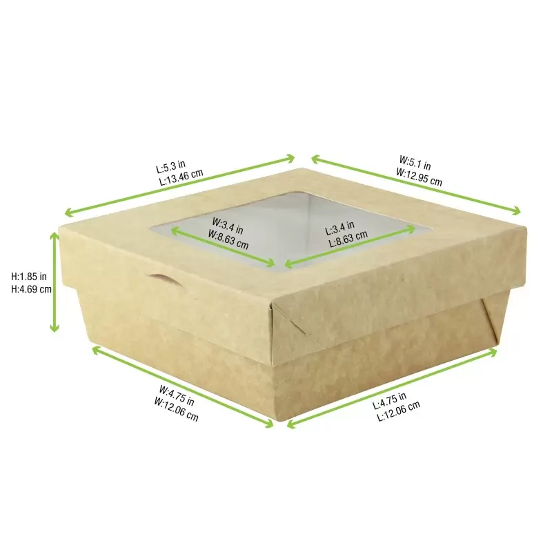 PacknWood Bakeable Kraft Kray Box With Pet Lid - 22oz 5.3 x 5.3 x 2'' Up to 4 - 100 pcs PacknWood Bakeable Kraft Kray Box With Pet Lid - 22oz 5.3 x 5.3 x 2'' Up to 4 - 100 pcs