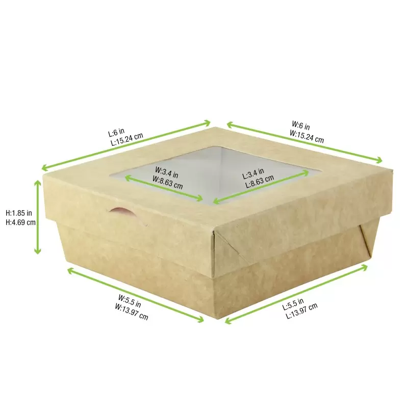 PacknWood Bakeable Kraft Kray Box With Pet Lid - 34oz 6.1 x 6.1 x 2'' Up to 4 - 100 pcs PacknWood Bakeable Kraft Kray Box With Pet Lid - 34oz 6.1 x 6.1 x 2'' Up to 4 - 100 pcs