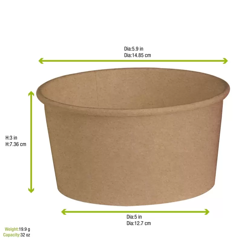 PacknWood Buckaty Kraft To Go Container - 30oz Diam.5.9'' H:3'' - 360 pcs PacknWood Buckaty Kraft To Go Container - 30oz Diam.5.9'' H:3'' - 360 pcs