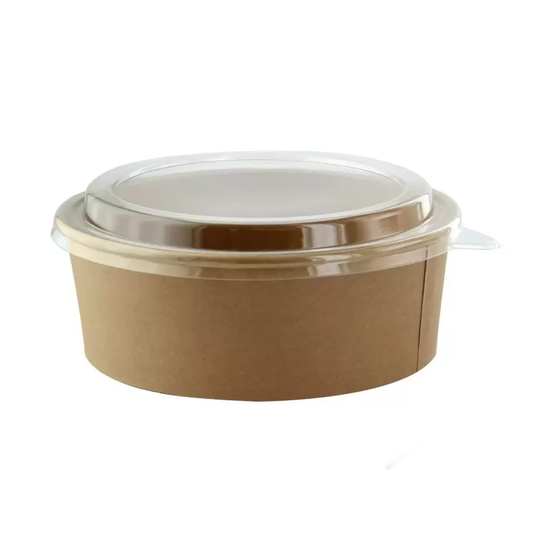 PacknWood Round Kraft Salad Bucket With Pet Lid Included - 40oz Diam.7.2'' H:2.6'' - 200 pcs PacknWood Round Kraft Salad Bucket With Pet Lid Included - 40oz Diam.7.2'' H:2.6'' - 200 pcs
