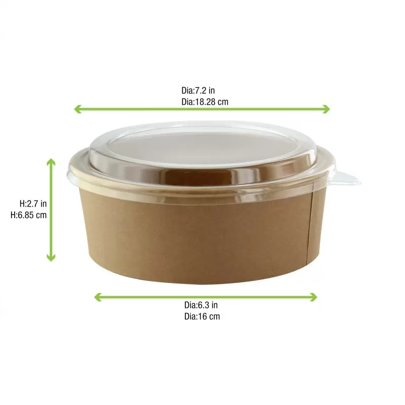 PacknWood Round Kraft Salad Bucket With Pet Lid Included - 40oz Diam.7.2'' H:2.6'' - 200 pcs PacknWood Round Kraft Salad Bucket With Pet Lid Included - 40oz Diam.7.2'' H:2.6'' - 200 pcs