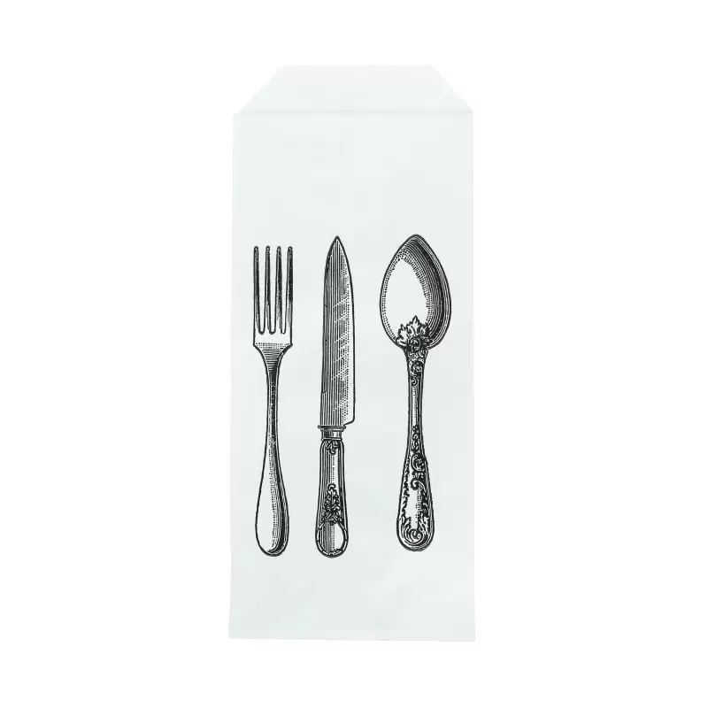 PacknWood White Paper Bag Cutlery With Logo - 8.66 x 3.35'' - 1000 pcs PacknWood White Paper Bag Cutlery With Logo - 8.66 x 3.35'' - 1000 pcs