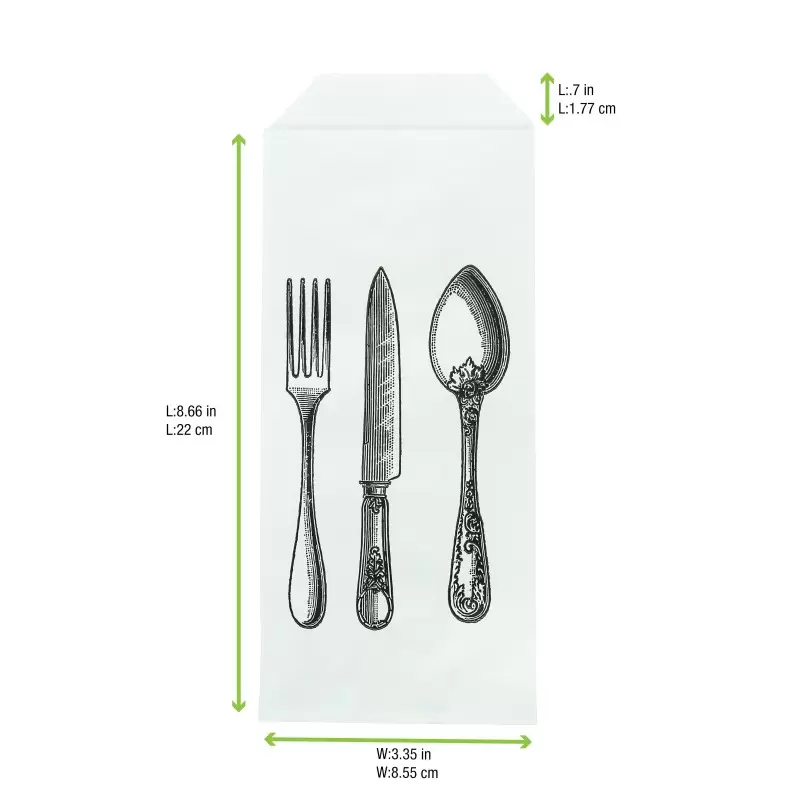 PacknWood White Paper Bag Cutlery With Logo - 8.66 x 3.35'' - 1000 pcs PacknWood White Paper Bag Cutlery With Logo - 8.66 x 3.35'' - 1000 pcs