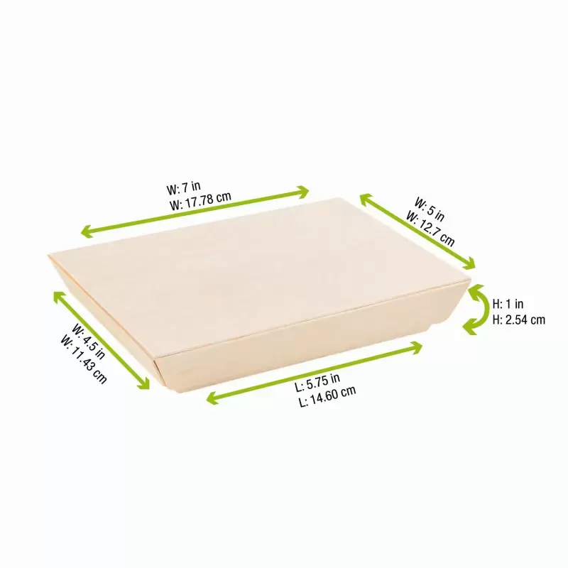 PacknWood Rectangular "Samurai" Wooden Tray - 16oz 5.1 x 7 x 1.1'' - 100 pcs PacknWood Rectangular "Samurai" Wooden Tray - 16oz 5.1 x 7 x 1.1'' - 100 pcs