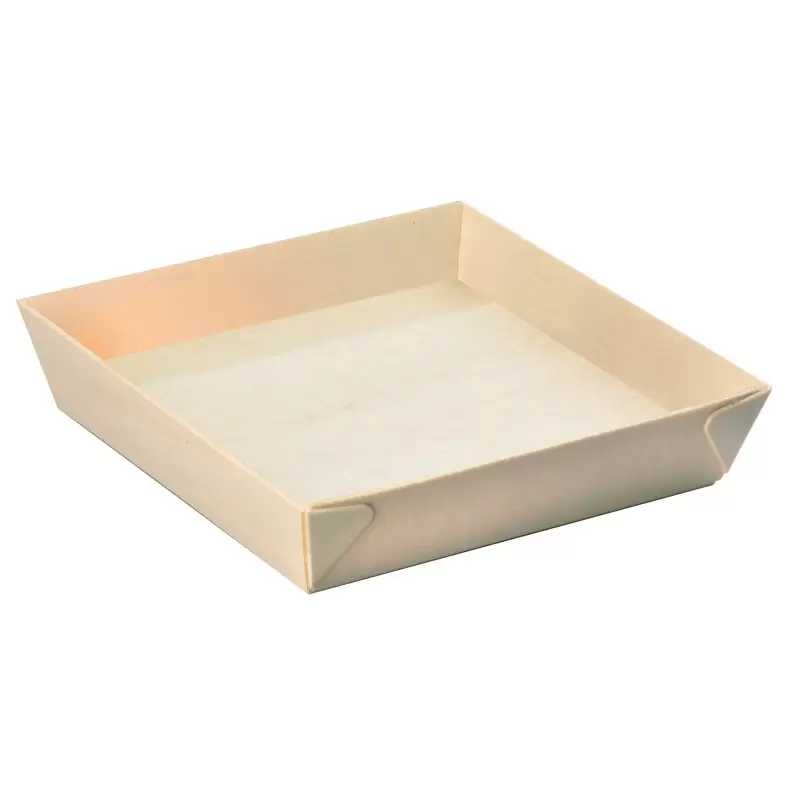 PacknWood Square "Samurai" Wooden Tray - 28oz 6.6 x 6.6 x 1.4'' - 100 pcs PacknWood Square "Samurai" Wooden Tray - 28oz 6.6 x 6.6 x 1.4'' - 100 pcs