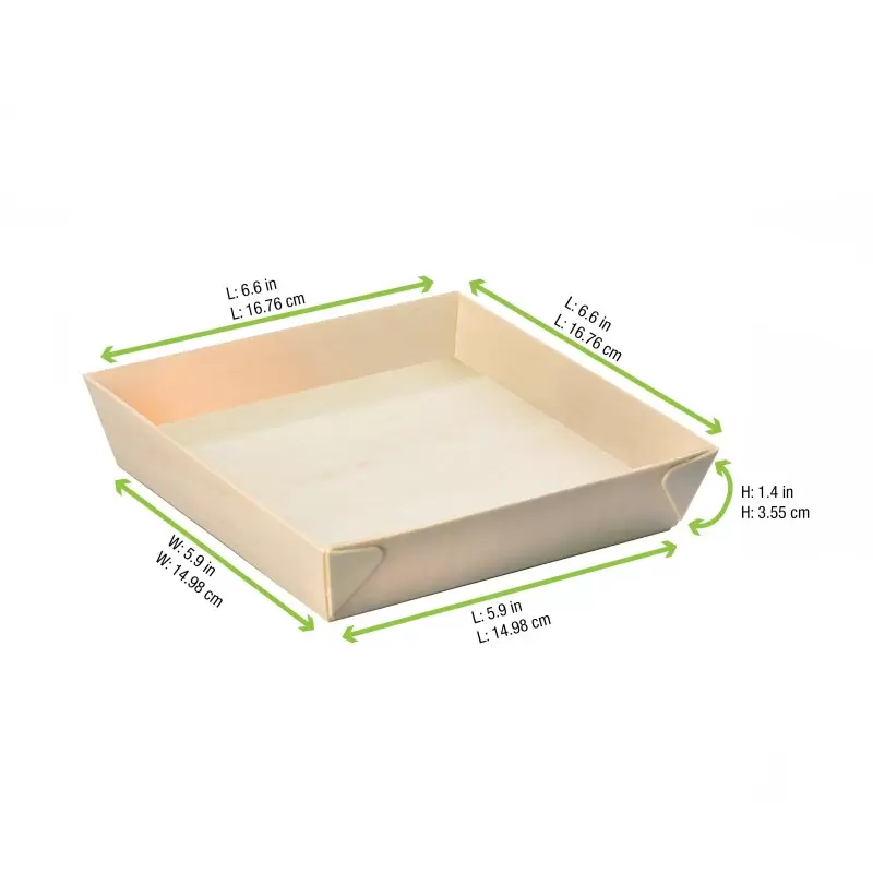 PacknWood Square "Samurai" Wooden Tray - 28oz 6.6 x 6.6 x 1.4'' - 100 pcs PacknWood Square "Samurai" Wooden Tray - 28oz 6.6 x 6.6 x 1.4'' - 100 pcs