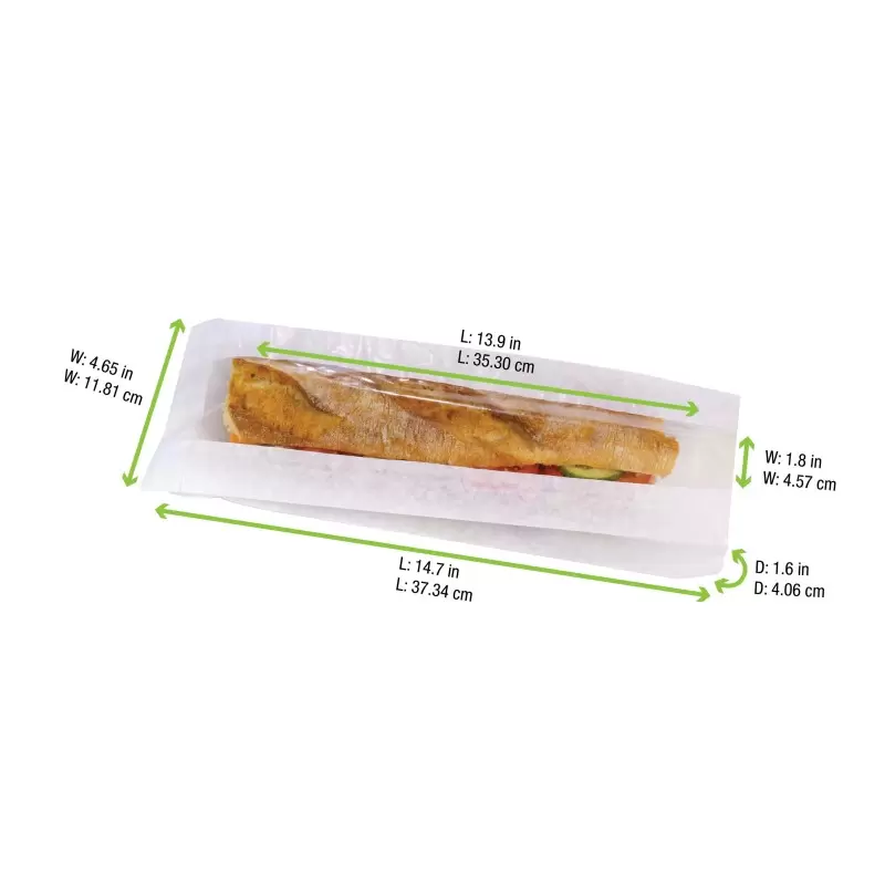 PacknWood White Sandwich Bag With Window - L:14.7 x W:4.65 x H:1.6'' - 1000 pcs PacknWood White Sandwich Bag With Window - L:14.7 x W:4.65 x H:1.6'' - 1000 pcs