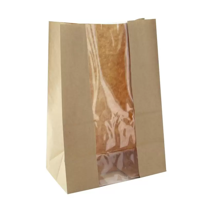 PacknWood Long Brown Sos Bag With Window - 7.1 x 4.3 x 10.4'' - 500 pcs PacknWood Long Brown Sos Bag With Window - 7.1 x 4.3 x 10.4'' - 500 pcs