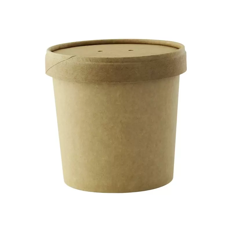 PacknWood Brown Kraft Soup Cup With Kraft Lid Included - 12oz Diam.3.5'' H:3.4'' - 500 pcs PacknWood Brown Kraft Soup Cup With Kraft Lid Included - 12oz Diam.3.5'' H:3.4'' - 500 pcs