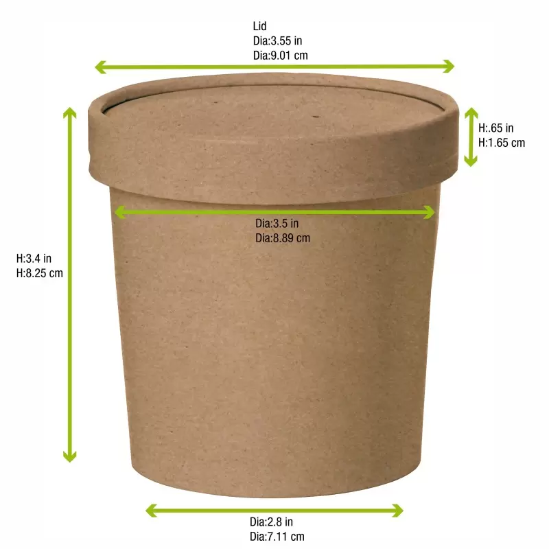 PacknWood Brown Kraft Soup Cup With Kraft Lid Included - 12oz Diam.3.5'' H:3.4'' - 500 pcs PacknWood Brown Kraft Soup Cup With Kraft Lid Included - 12oz Diam.3.5'' H:3.4'' - 500 pcs
