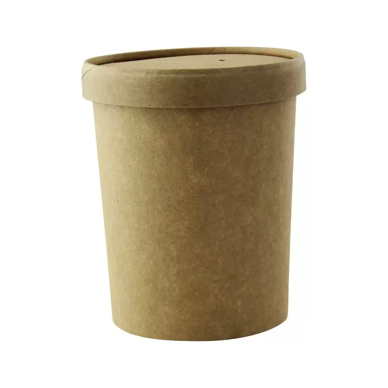 PacknWood Brown Kraft Soup Cup With Kraft Lid Included - 18oz Diam.3.8'' H:4.5'' - 250 pcs PacknWood Brown Kraft Soup Cup With Kraft Lid Included - 18oz Diam.3.8'' H:4.5'' - 250 pcs