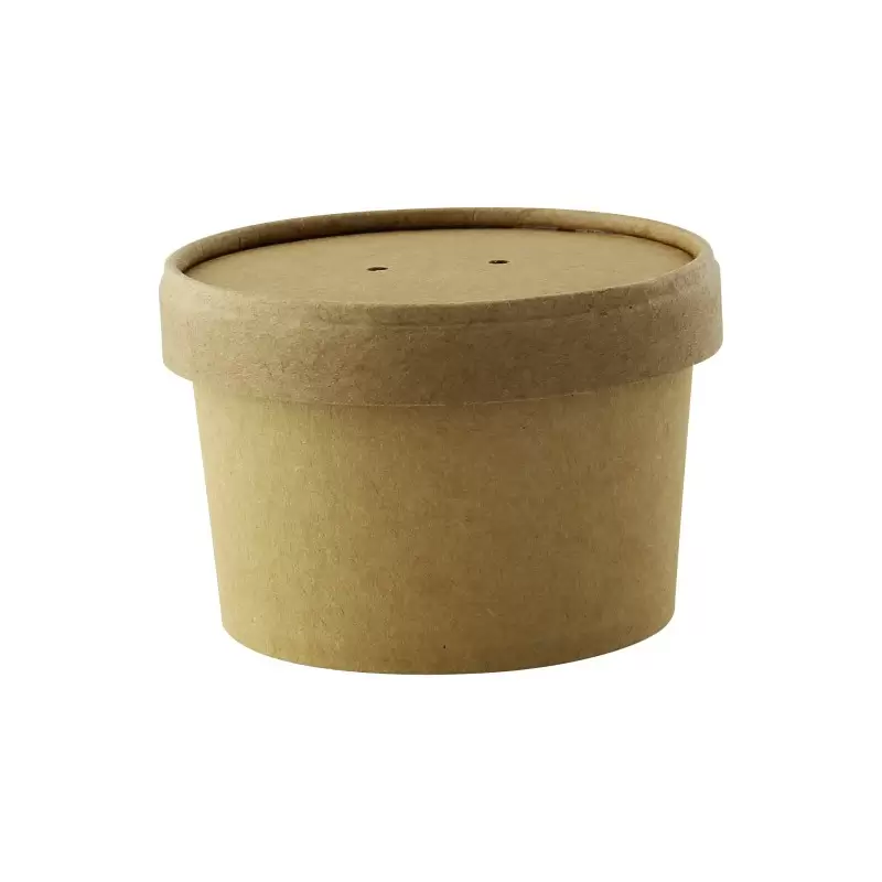 PacknWood Brown Kraft Soup Cup With Kraft Lid Included - 8oz Diam.3.375'' H:2.4'' - 500 pcs PacknWood Brown Kraft Soup Cup With Kraft Lid Included - 8oz Diam.3.375'' H:2.4'' - 500 pcs
